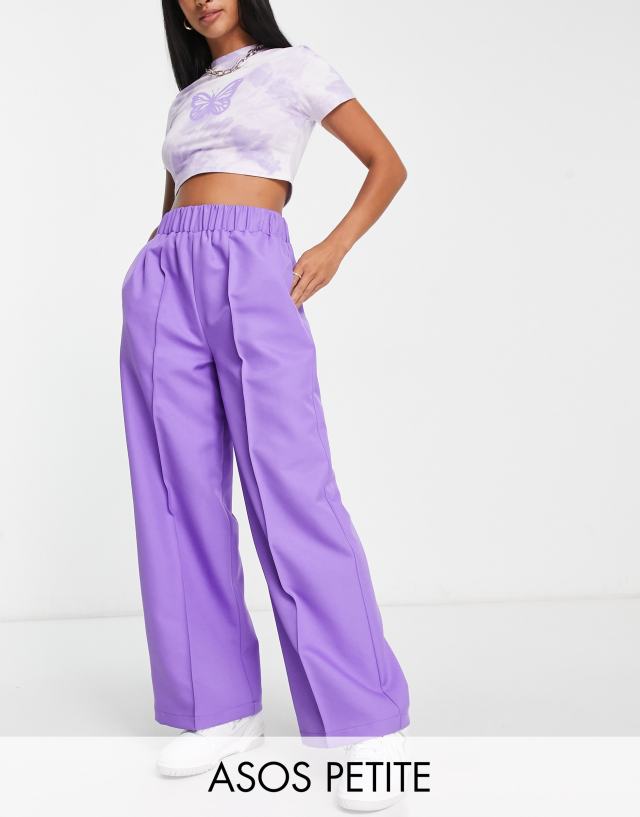 ASOS Petite - ASOS DESIGN Petite elastic waist tailored trouser in purple