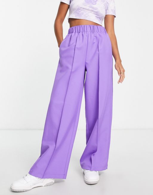 ASOS DESIGN Petite elastic waist tailored trouser in purple ASOS