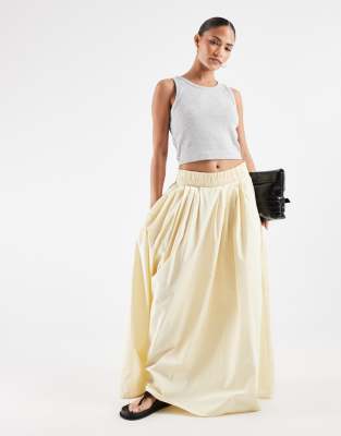 Asos Petite Asos Design Petite Elasticated Waist Volume Midi Skirt In Yellow