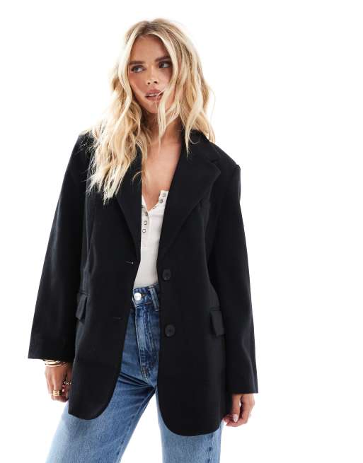 ASOS DESIGN Petite – Elegancka czarna marynarka z imitacji wełny