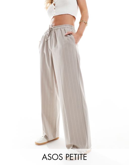 ASOS DESIGN Petite - Elegante broek met elastische taille en strepen in stone
