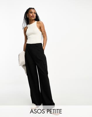 ASOS DESIGN Petite - Elegante Cargohose in Schwarz