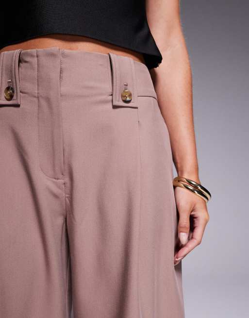 ASOS DESIGN Petite - Elegante enkellange broek met lusjes in de taille in lichtbruin, 4 van 5