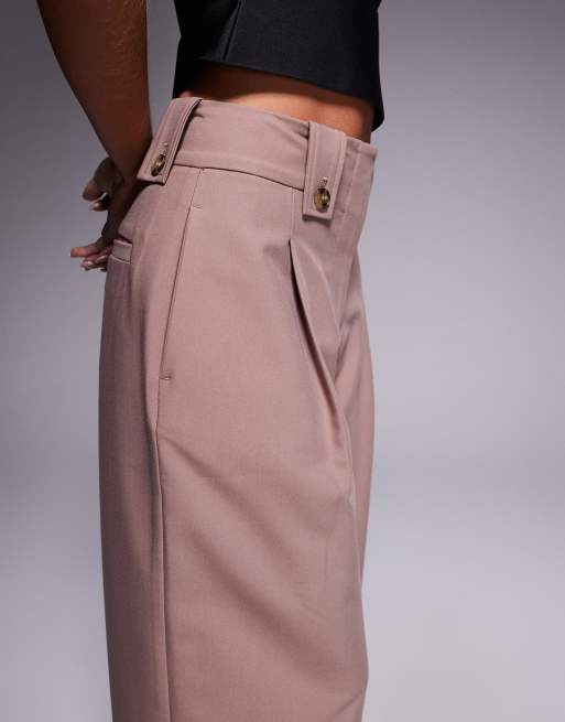 ASOS DESIGN Petite - Elegante enkellange broek met lusjes in de taille in lichtbruin, 5 van 5