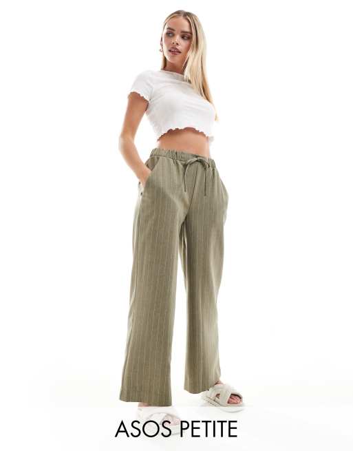 ASOS DESIGN Petite - Elegante gestreepte broek met elastische taille in olijfgroen