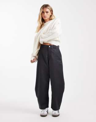 ASOS DESIGN Petite - Elegante Hose aus Baumwollsatin in Marineblau