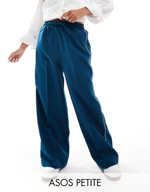ASOS DESIGN Petite – Elegante Hose in Blaugrün mit Paspelierung