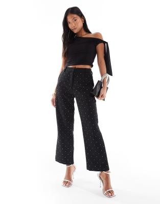 ASOS DESIGN Petite - Elegante, knöchellange Hose in Schwarz mit Strassbesatz