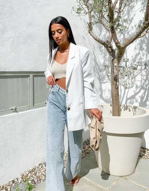 ASOS DESIGN Petite – Elfenbensvit kavaj i oversize dad-modell, 4 av 4