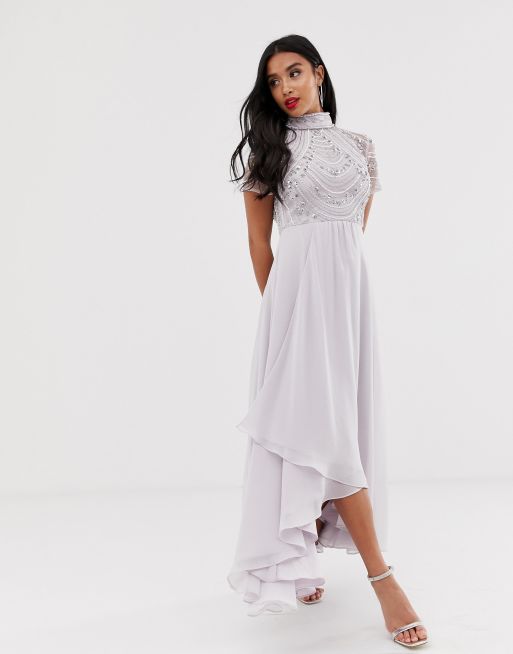 Asos design midi dress with long sleeve embellished bodice sale