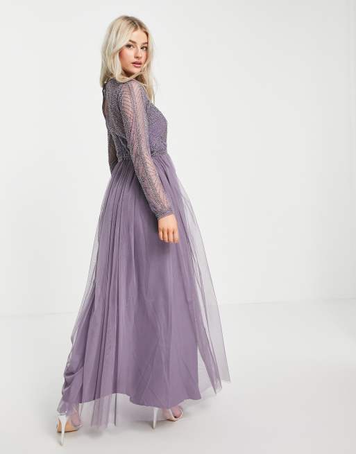 Asos design maxi dress with long 2025 sleeve embellished bodice