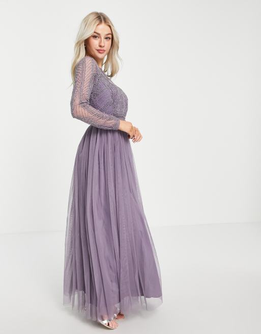 Lace & Beads Tulle Two-Tone Maxi Dress in Purple - ASOS Outlet