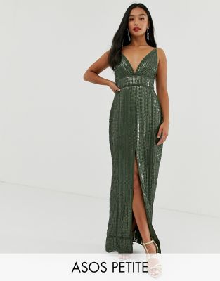 asos design embellished sequin maxi dress with faux feather trim