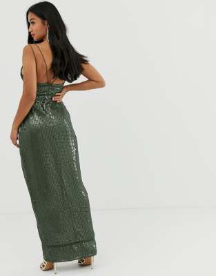 asos design tall sequin maxi dress with ladder trim