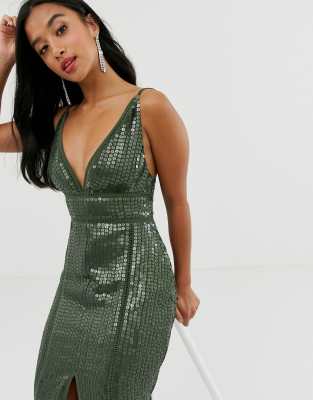 asos design tall sequin maxi dress with ladder trim