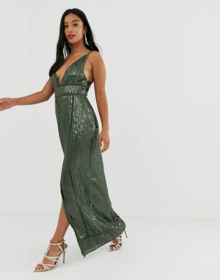 asos design tall sequin maxi dress with ladder trim