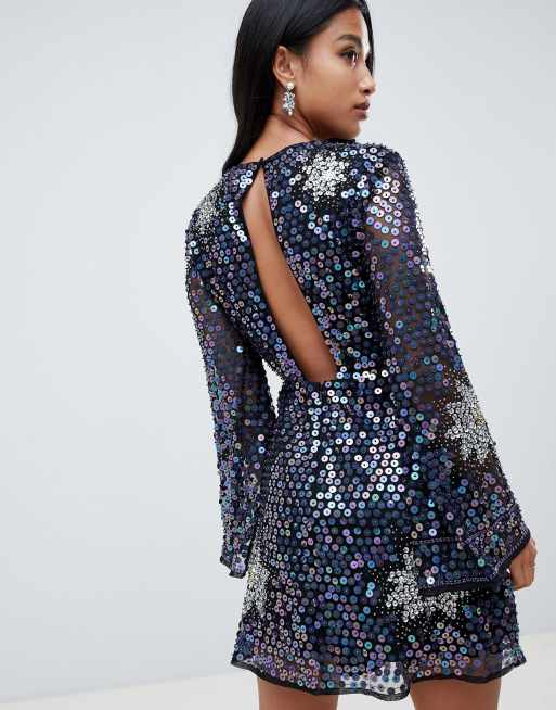 Asos design embellished outlet sequin robe mini dress