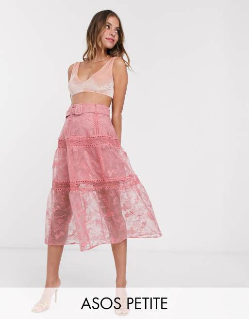 Pink embroidered hotsell midi skirt