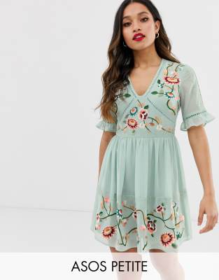 asos green embroidered dress