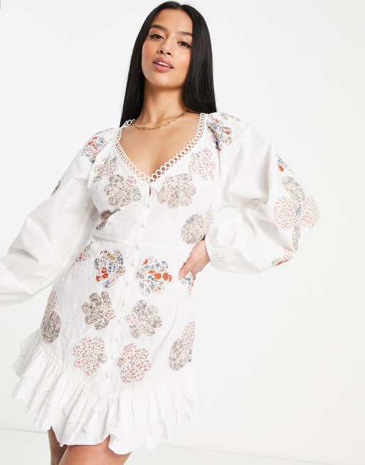 White embroidered store dress asos