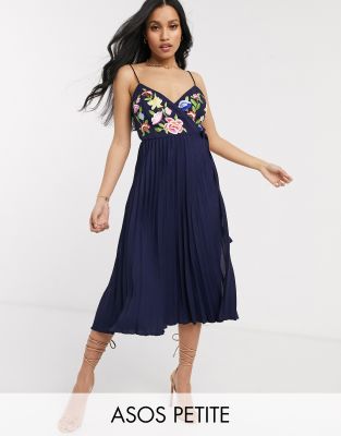 asos navy embroidered dress