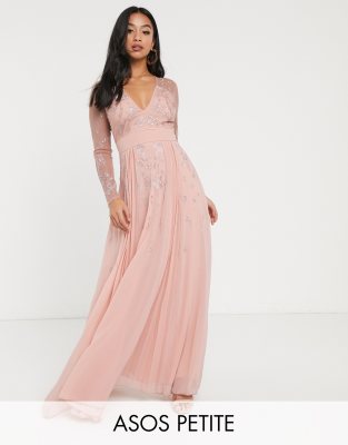 bridesmaid pink pleated mesh maxi dress