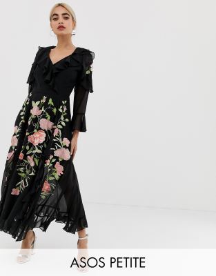 asos design embroidered wrap maxi dress