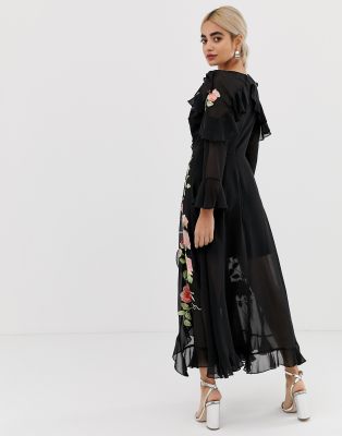 asos design embroidered wrap maxi dress