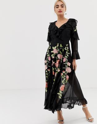 asos design embroidered wrap maxi dress