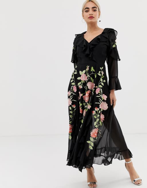 Asos design embroidered 2024 wrap maxi dress