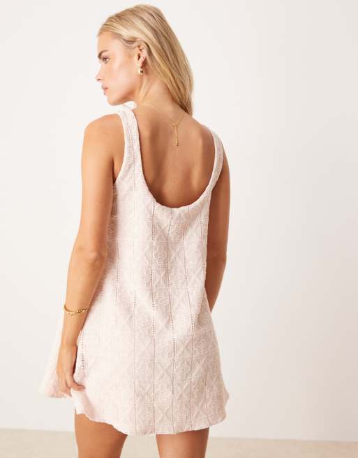 ASOS DESIGN Petite embroidery trapeze mini dress in baby pink