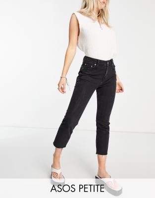 ASOS DESIGN Petite - Enge Vintage-Jeans in verwaschenem Schwarz mit mittelhohem Bund