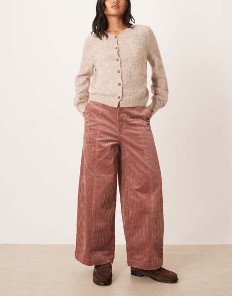 ASOS DESIGN Petite - Enkellange corduroy broek met wijde pijpen in roze - view 1