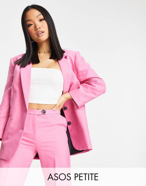 ASOS DESIGN Petite - Enkeltradet jakkesætsblazer i slim fit dad-stil i perfekt pink