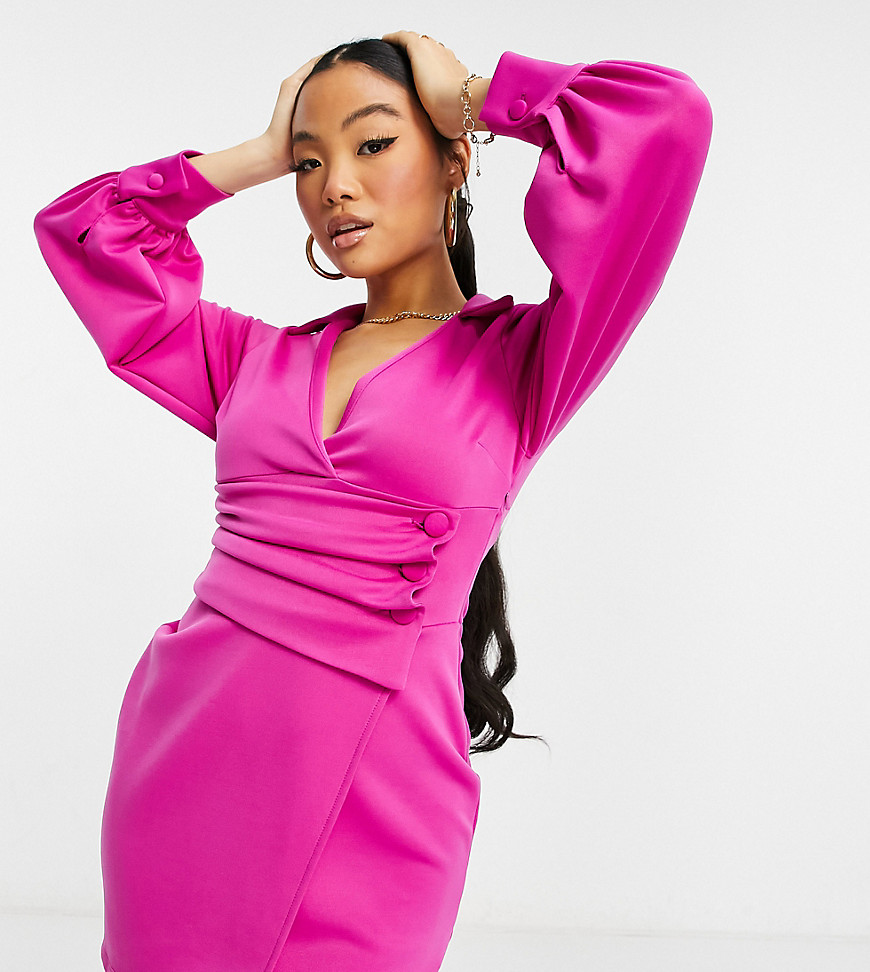 ASOS DESIGN Petite exaggerated puff sleeve tux mini dress in hot pink
