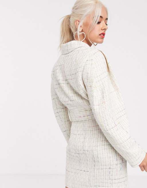 ASOS DESIGN Petite exaggerated sleeve boucle suit blazer with pocket detail, 2 of 4