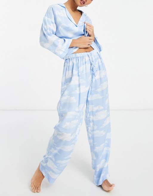 Asos Design Petite Exclusive 100 Modal Cloud Shirt Trouser Pyjama Set In Blue Asos