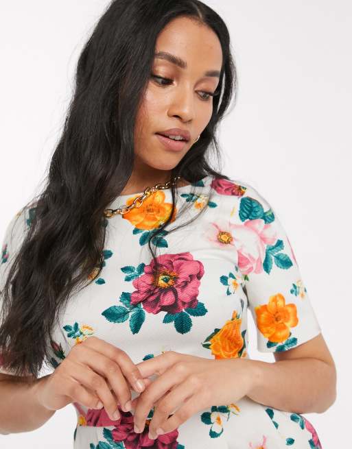 ASOS DESIGN Petite — Exclusive — Blomstret midikjole med wiggle, 3 af 4