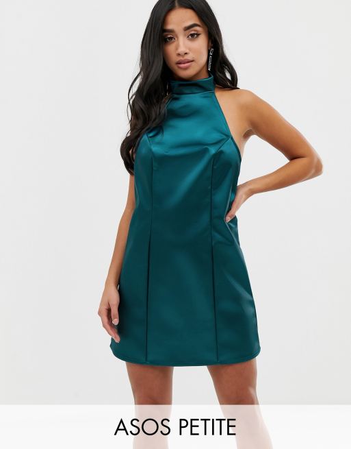 Asos Design Bonded Satin Drape Mini Dress In Rust-multi