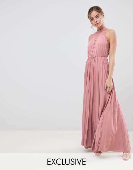 Asos design halter shop pleated waisted maxi dress