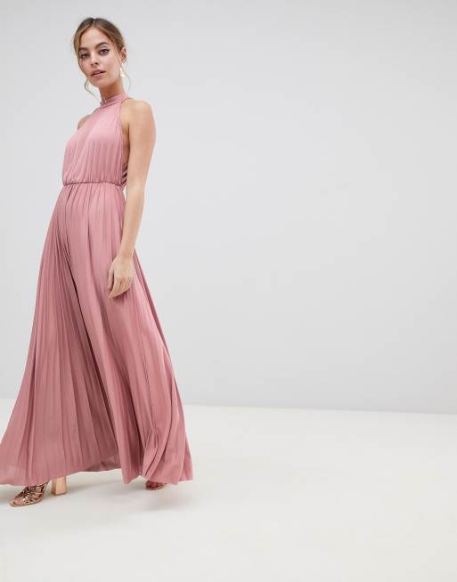 Asos design halter 2024 pleated waisted maxi dress