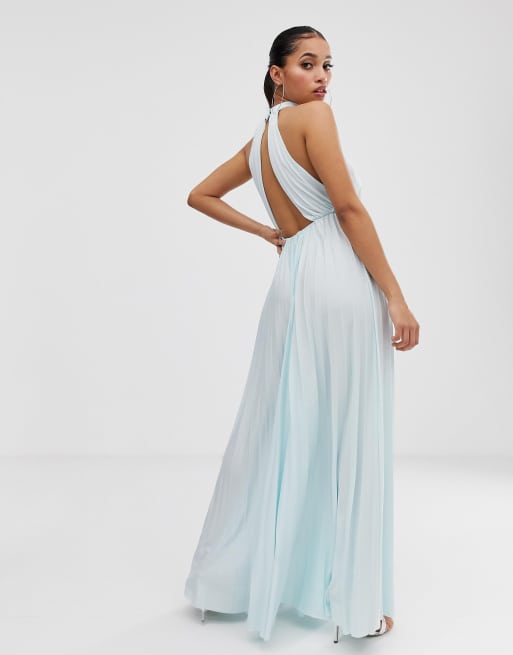 Asos design tall halter 2024 pleated waisted maxi dress