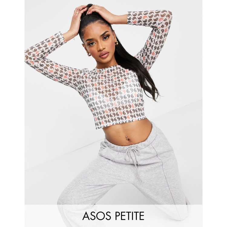 ASOS DESIGN Petite Exclusive mesh crop top in yin yang print ASOS