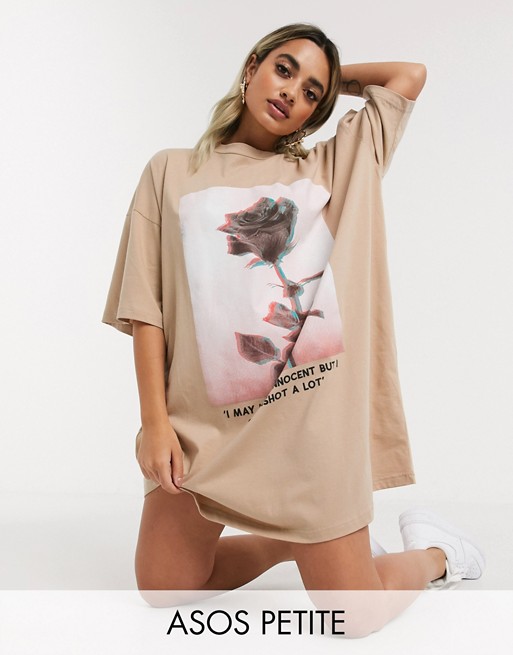 ASOS DESIGN Petite exclusive oversized t-shirt dress with blurred rose print