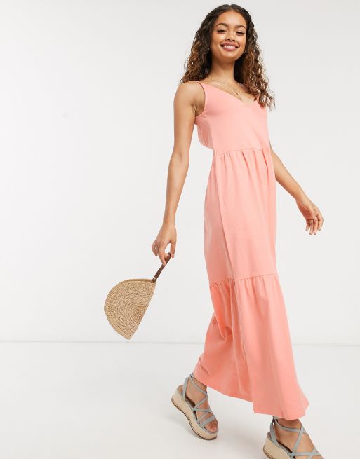 ASOS DESIGN Petite Exclusive strappy tiered maxi dress in peach