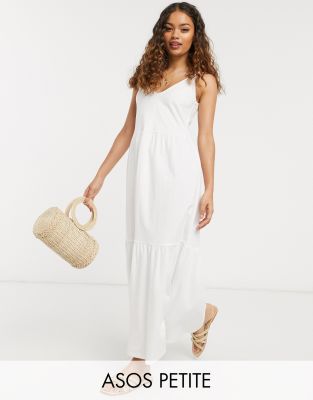 ASOS DESIGN Petite Exclusive strappy tiered maxi dress in white