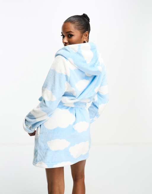 Soft Plush Hooded Robe - Baby blue