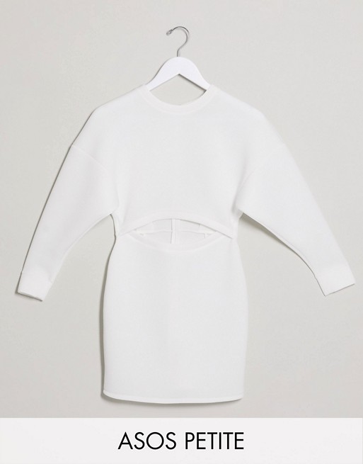 ASOS DESIGN Petite exclusive sweatshirt scuba mini dress in ivory