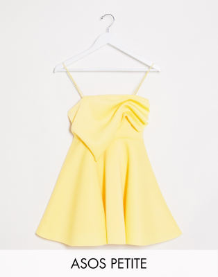 ASOS DESIGN Petite exclusive tuck detail cami skater mini dress in lemon-Yellow