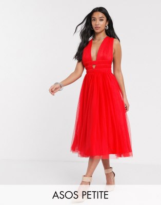 red tulle midi dress